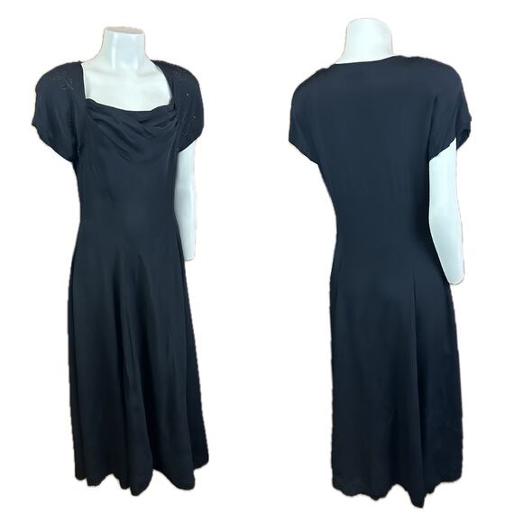 Vintage 1940s style Black beaded Rhinestone Party Dress Cowl Neck / Small - Picture 3 of 5